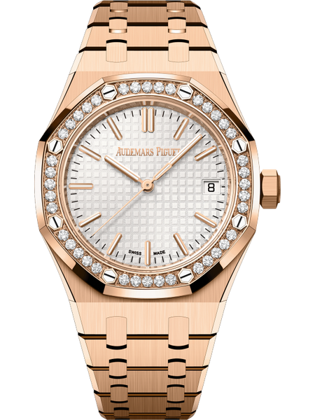 Audemars Piguet Royal Oak 37mm Rose Gold Diamond Bezel Silver Dial