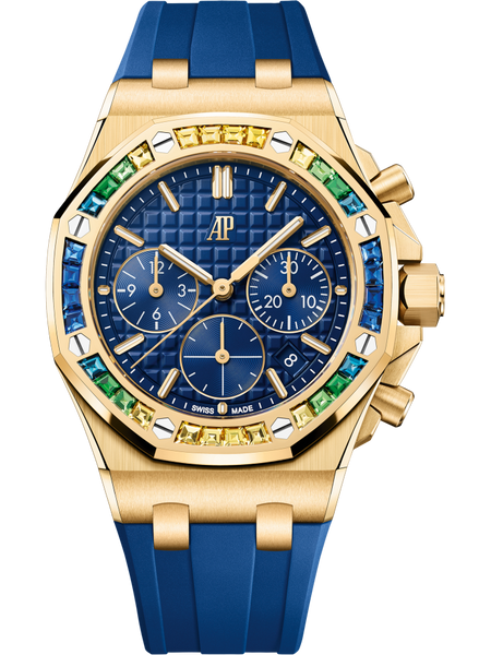 Audemars Piguet Royal Oak Offshore Chronograph Yellow Gold Sapphires Bezel  Blue Dial 26236BA.YY.D346CA.01 | Sky Diamonds