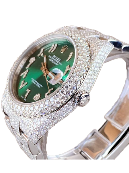 Green face on sale iced out rolex