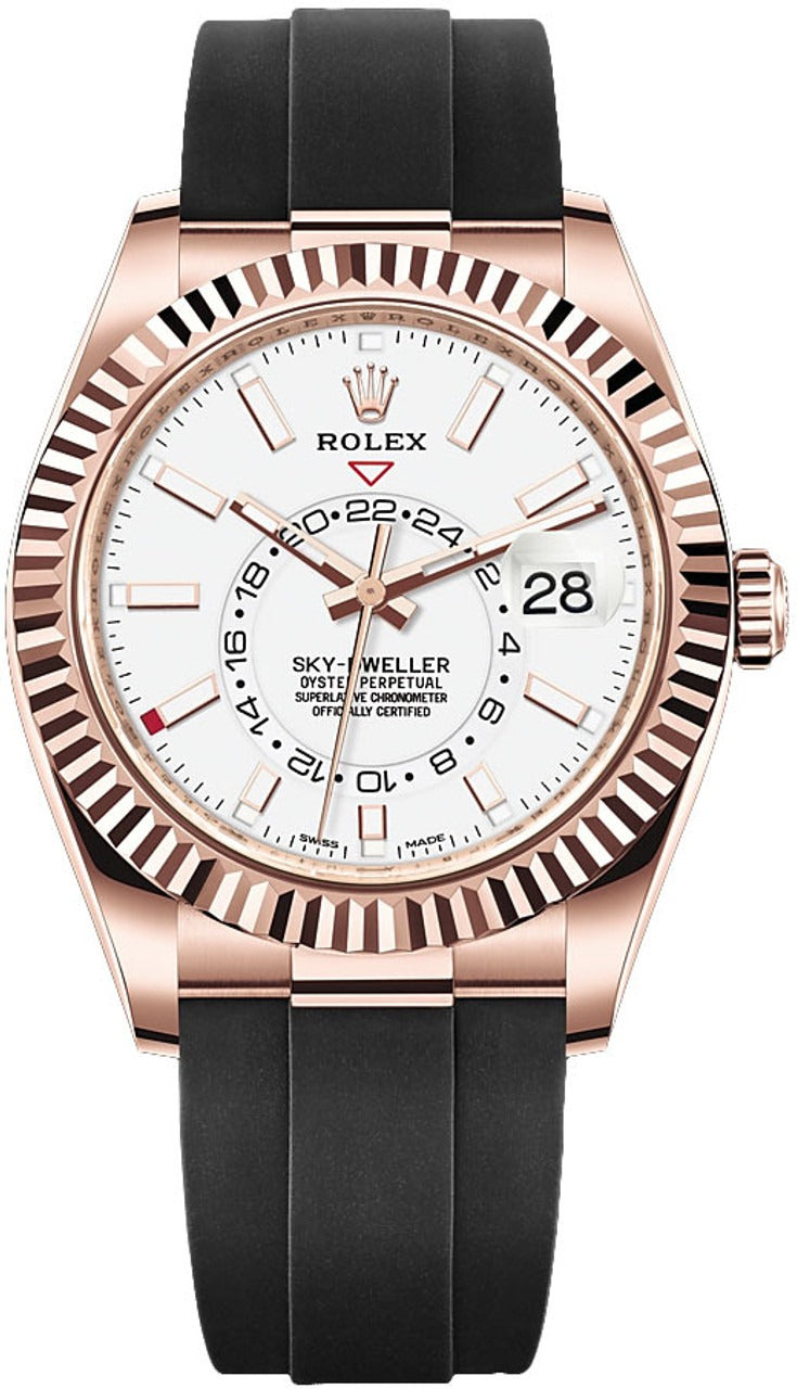 Rolex Sky-Dweller 326235 Rose Gold 18K / White Dial Oysterflex / Unworn Complete Set