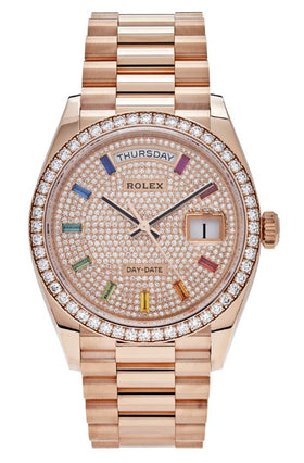 Rolex Day-Date 36 Rose Gold Diamond Bezel Diamond Paved Dial 128345RBR