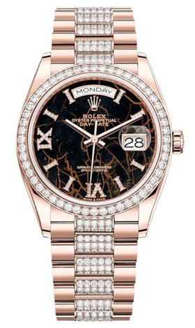 Rolex Day-Date 36 Rose Gold Diamond Bezel Eisenkiesel Diamond Dial 128345RBR