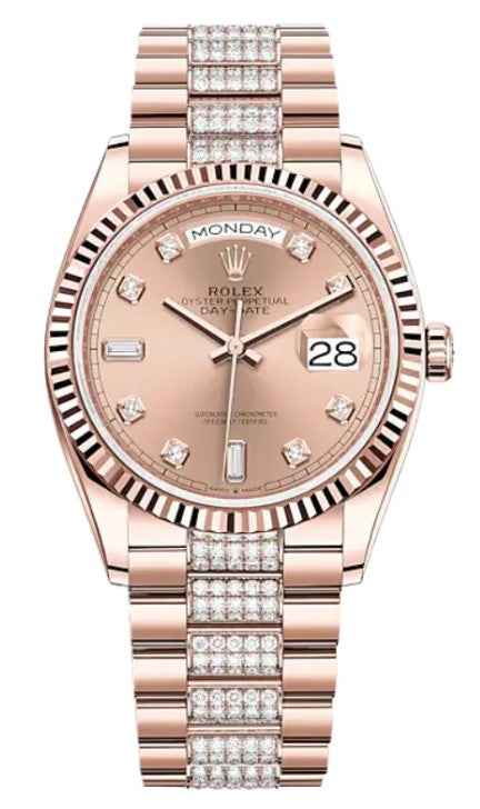 Rolex Day-Date 36 Rose Gold Rosé Diamond Dial 128235