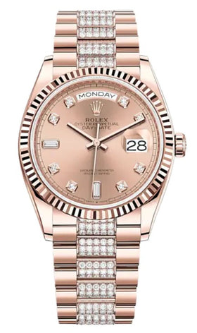 Rolex Day-Date 36 Rose Gold Rosé Diamond Dial 128235