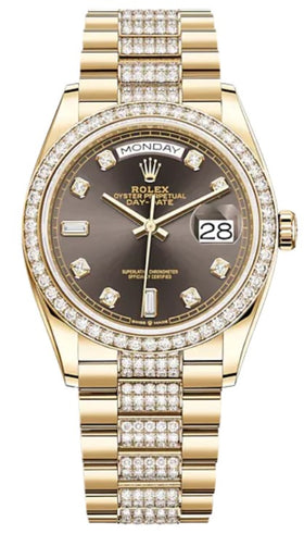 Rolex Day-Date 36 Yellow Gold Diamond Bezel Grey Diamond Dial 128348RBR