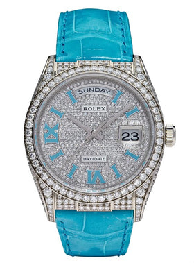 Rolex Day-Date 36mm White Gold Diamond Pave Roman Numeral Dial 128159RBR