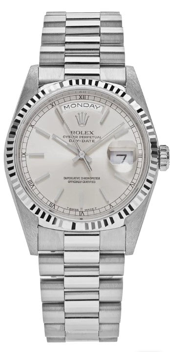 Rolex Day-Date 36mm White Gold Silver Dial 18239