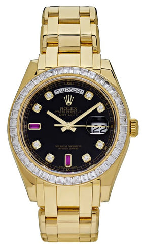 Rolex Day-Date 39 Yellow Gold Black Diamond Dial Bezel 18958BR