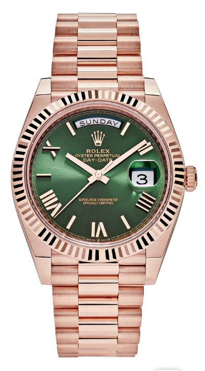 Rolex Oyster Perpetual Day-Date Watch 40MM | 228235 Anniversary Olive Green Dial | Rose Gold 18K