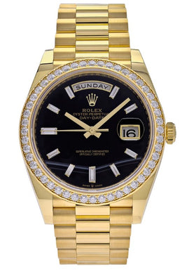 Rolex Day-Date 40 Yellow Gold Diamond Bezel Black Onyx Dial 228348RBR