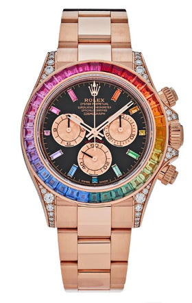 Rolex Daytona Rose Gold Rainbow Diamond Black & Pink Dial 116595RBOW