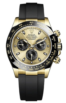 Rolex Daytona Yellow Gold Champagne & Black Dial Rubber Strap 116518LN
