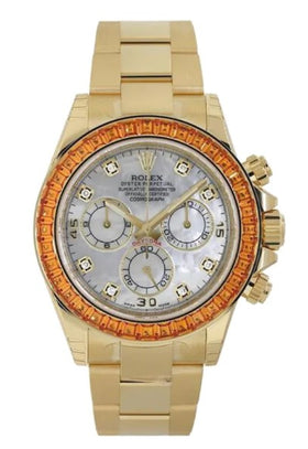 Rolex Daytona Yellow Gold Orange Sapphire Bezel MOP 116578SACO