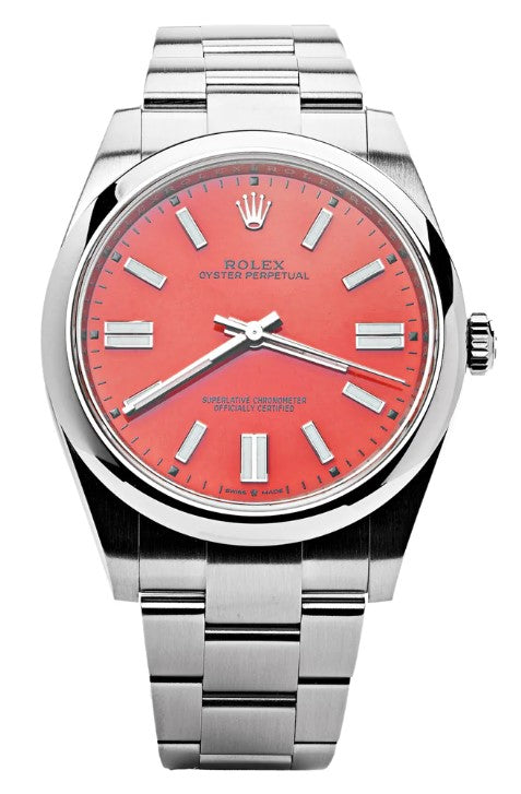 Rolex Oyster Perpetual 41mm Domed Bezel Red Dial 124300