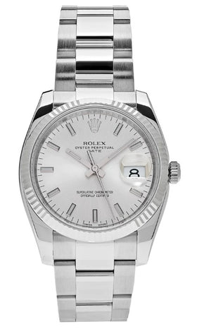 Rolex Oyster Perpetual Date Vintage 34mm Steel Silver Dial 115234