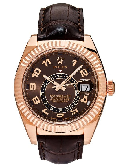 Rolex Sky-Dweller Rose Gold Chocolate Dial Leather Strap 326135