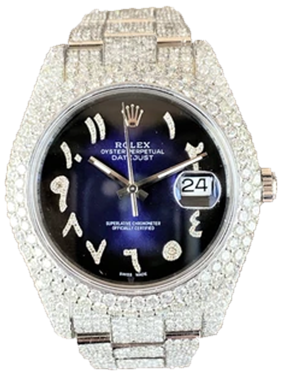 Rolex Datejust II Iced-Out 19.00 Cts VS1 Diamond Quality Blue Arabic Dial 126333