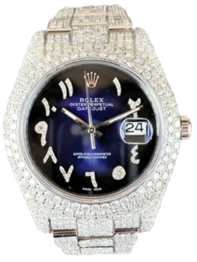 Rolex Datejust II Iced-Out 19.00 Cts VS1 Diamond Quality Blue Arabic Dial 126333