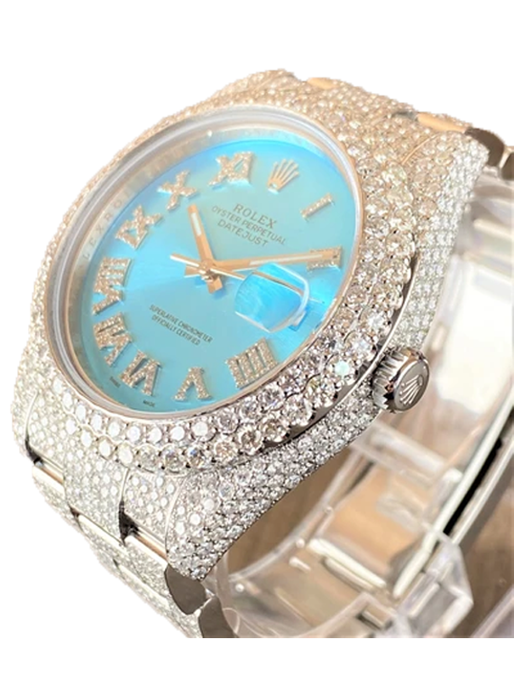 Rolex Datejust II Iced-Out 18.86 Cts VS1 Diamond Quality Torquise Blue Dial