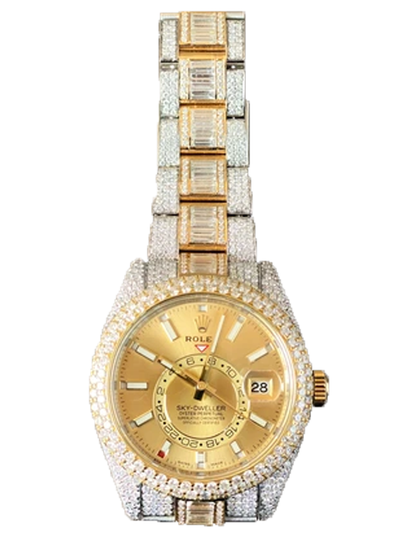 Rolex Diamond Iced-Out 31.50 Carats VS2-G Sky-Dweller 42mm Steel & Yellow Gold 326933