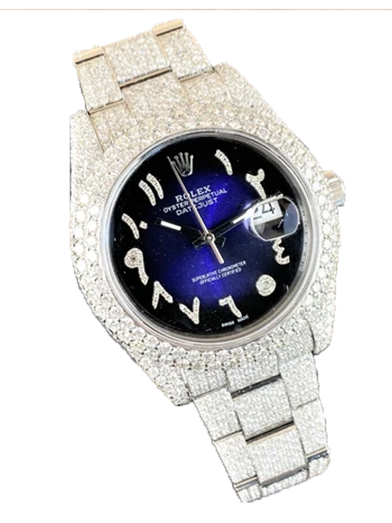 Rolex Datejust II Iced-Out 19.00 Cts VS1 Diamond Quality Blue Arabic Dial 126333