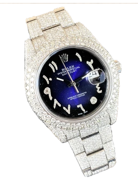 Rolex Datejust II Iced-Out 19.00 Cts VS1 Diamond Quality Blue Arabic Dial 126333