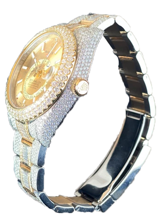 Rolex Diamond Iced Out 31.50 Carats VS2 G Sky Dweller 42mm Steel