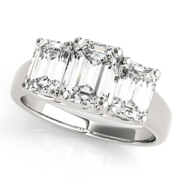 1 1/2 ct tw Three Stone  Emerald Engagement Ring F Color VS Clarity Diamonds GIA Center