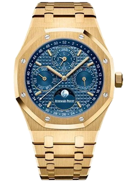 Audemars Piguet Royal Oak Perpetual Calendar Watch 26574BA.OO.1220BA.01 Yellow Gold Blue Dial Moonphase