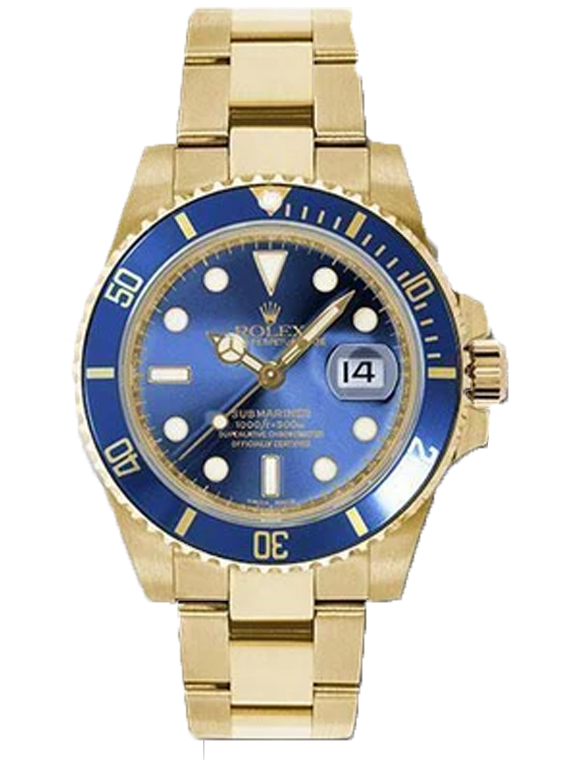 Rolex Submariner Yellow Gold Date Blue Index Dial Watch 116618LB