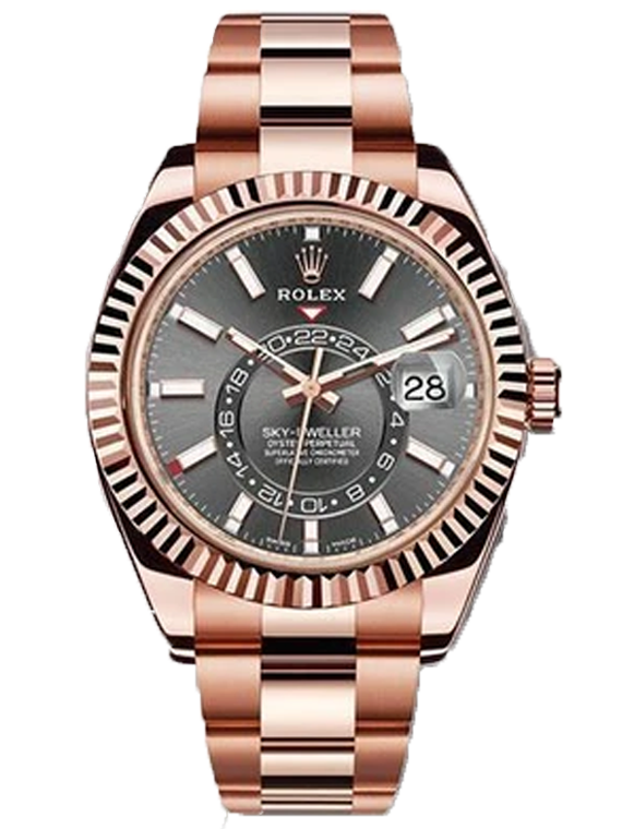 Rolex Rose Gold 18K Sky-Dweller Watch 326935 dkr Rhodium Dial