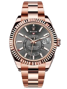 Rolex Rose Gold 18K Sky-Dweller Watch 326935 dkr Rhodium Dial